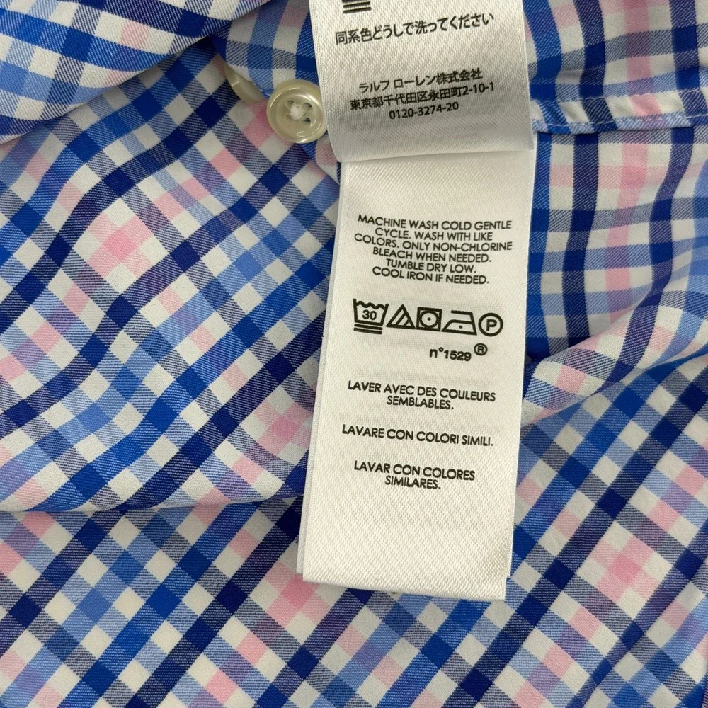 Polo Ralph Lauren Button Down Mens Large Blue Pink Check Performance Classic Fit